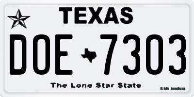 TX license plate DOE7303