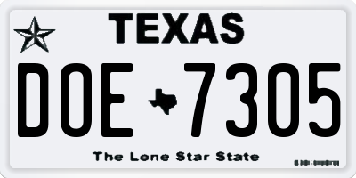 TX license plate DOE7305