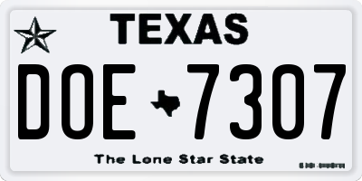 TX license plate DOE7307