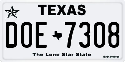 TX license plate DOE7308