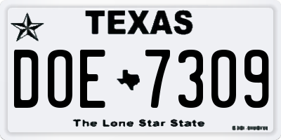 TX license plate DOE7309