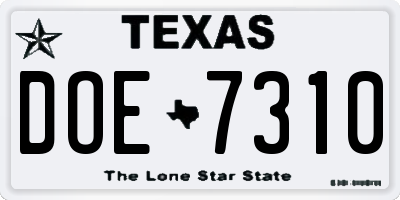 TX license plate DOE7310
