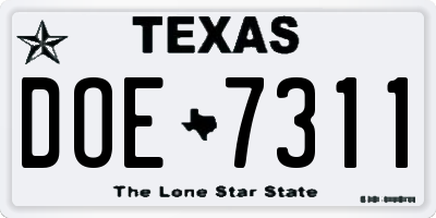TX license plate DOE7311