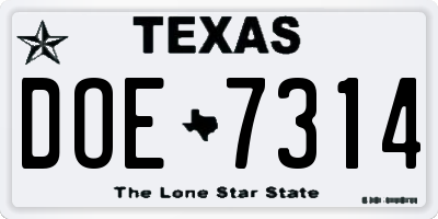 TX license plate DOE7314