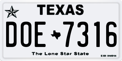 TX license plate DOE7316