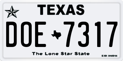 TX license plate DOE7317