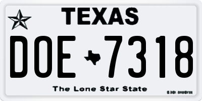 TX license plate DOE7318