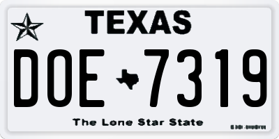 TX license plate DOE7319