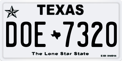 TX license plate DOE7320