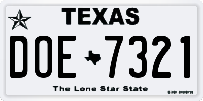 TX license plate DOE7321