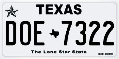TX license plate DOE7322