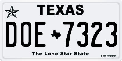 TX license plate DOE7323
