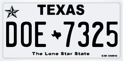 TX license plate DOE7325