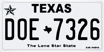 TX license plate DOE7326