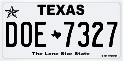 TX license plate DOE7327