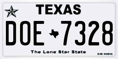 TX license plate DOE7328