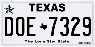 TX license plate DOE7329