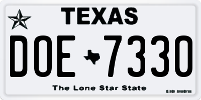 TX license plate DOE7330