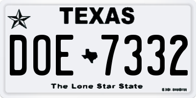 TX license plate DOE7332