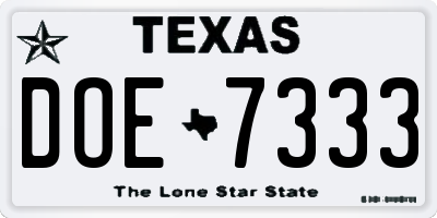 TX license plate DOE7333