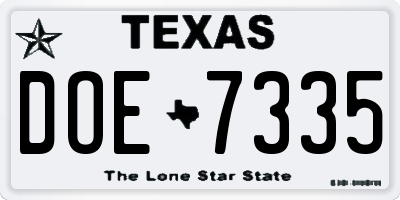 TX license plate DOE7335