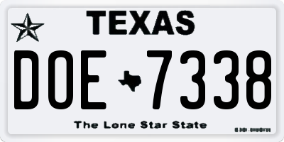TX license plate DOE7338