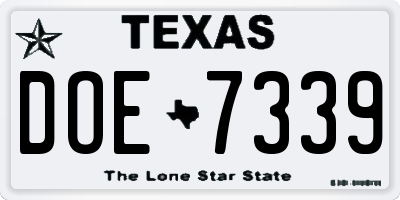 TX license plate DOE7339