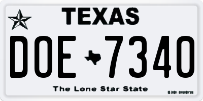 TX license plate DOE7340