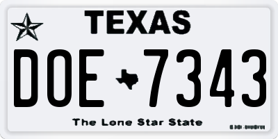 TX license plate DOE7343