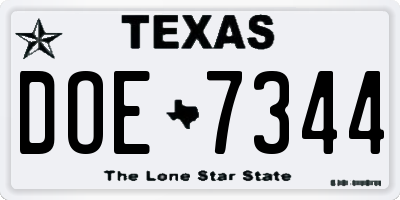 TX license plate DOE7344