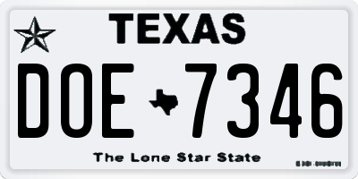 TX license plate DOE7346