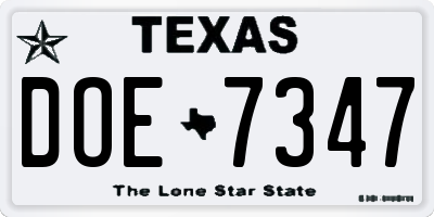 TX license plate DOE7347
