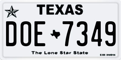 TX license plate DOE7349