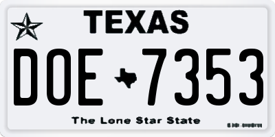 TX license plate DOE7353