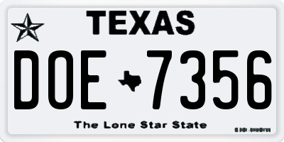 TX license plate DOE7356
