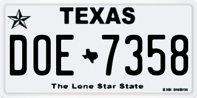 TX license plate DOE7358