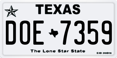 TX license plate DOE7359