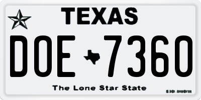 TX license plate DOE7360