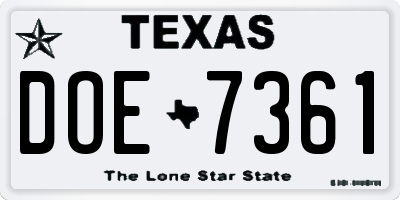 TX license plate DOE7361