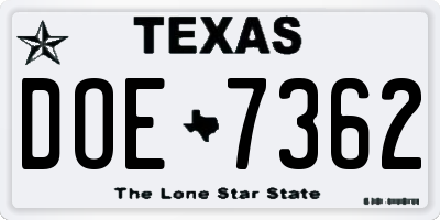 TX license plate DOE7362