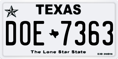 TX license plate DOE7363