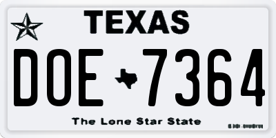 TX license plate DOE7364