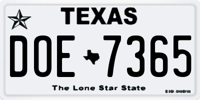 TX license plate DOE7365