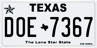 TX license plate DOE7367