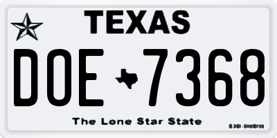 TX license plate DOE7368