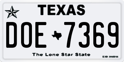 TX license plate DOE7369