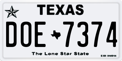 TX license plate DOE7374