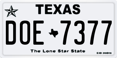 TX license plate DOE7377