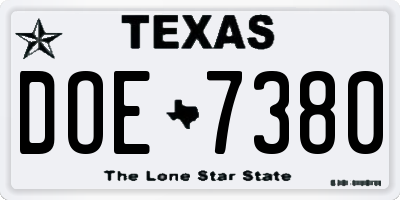 TX license plate DOE7380