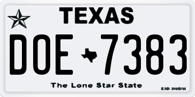TX license plate DOE7383